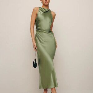 Reformation Petites Casette Silk Dress - Artichoke - 0P